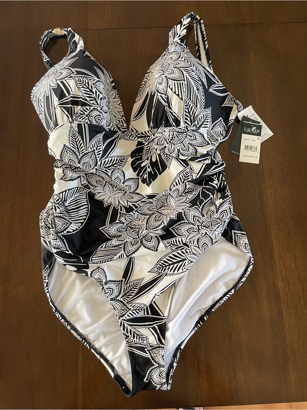 Lauren Ralph Lauren NWT Black/White Floral One-Piece Swimsuit Size 16 LR9GE10T